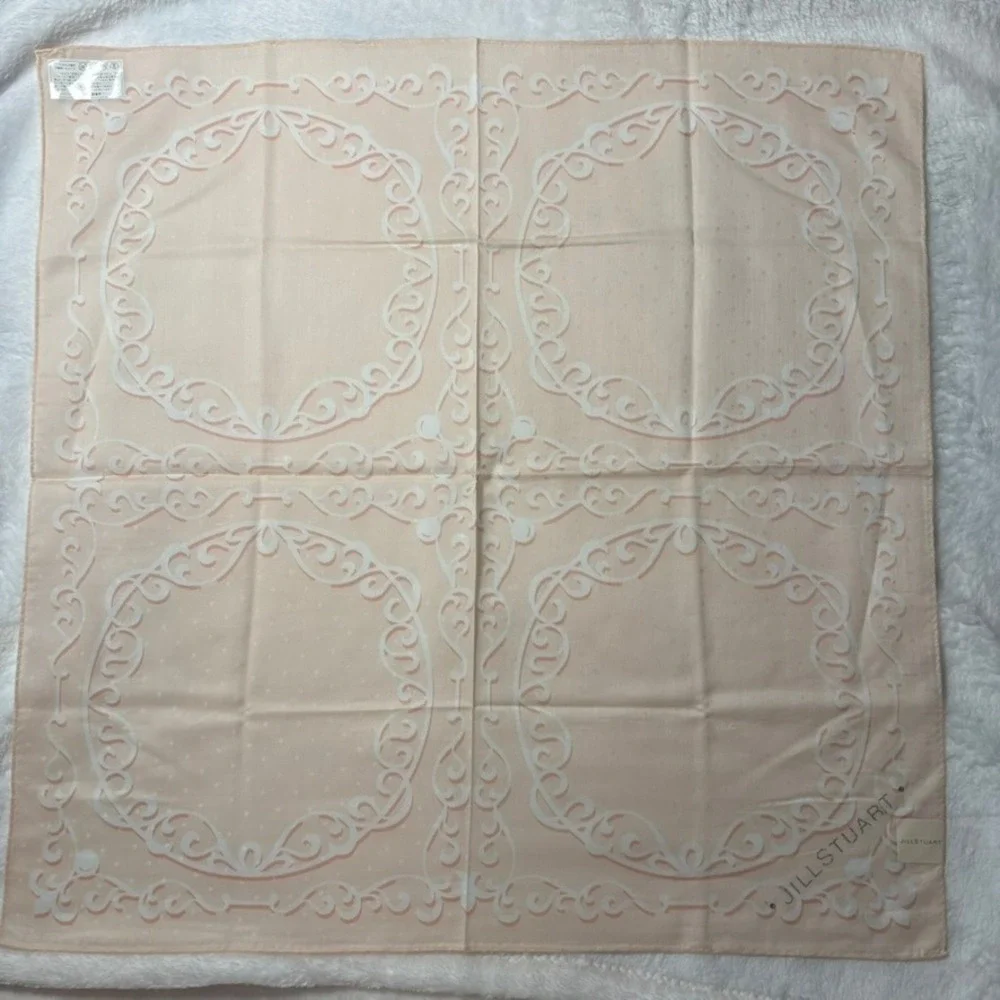 Vtg JILLSTUART Scarf Handkerchief Filigree Scroll Cotton Peach Pink 20